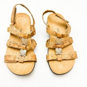 Vionic Amber Cork Gold Adjustable Multi Strap Comfort Sandal Size 8